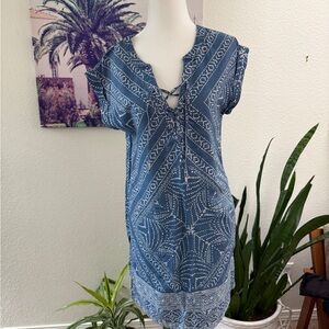 Denim Blue Patterned Tunic dress with pockets